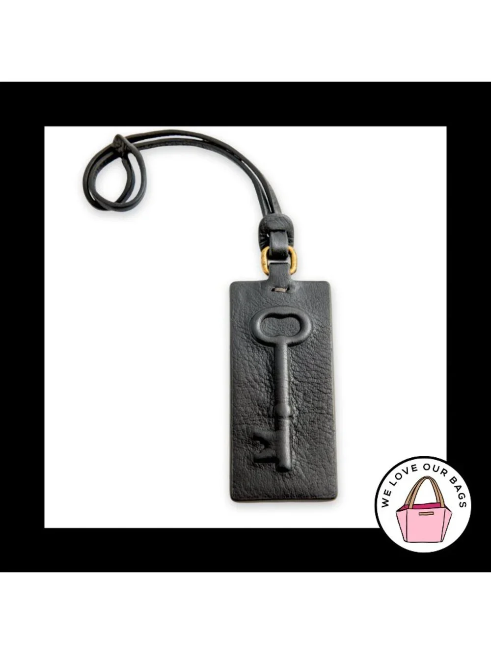 Y2K Vintage FOSSIL KEY Hang Tag Black Leather Strap Loop Bag Charm Keychain Fob